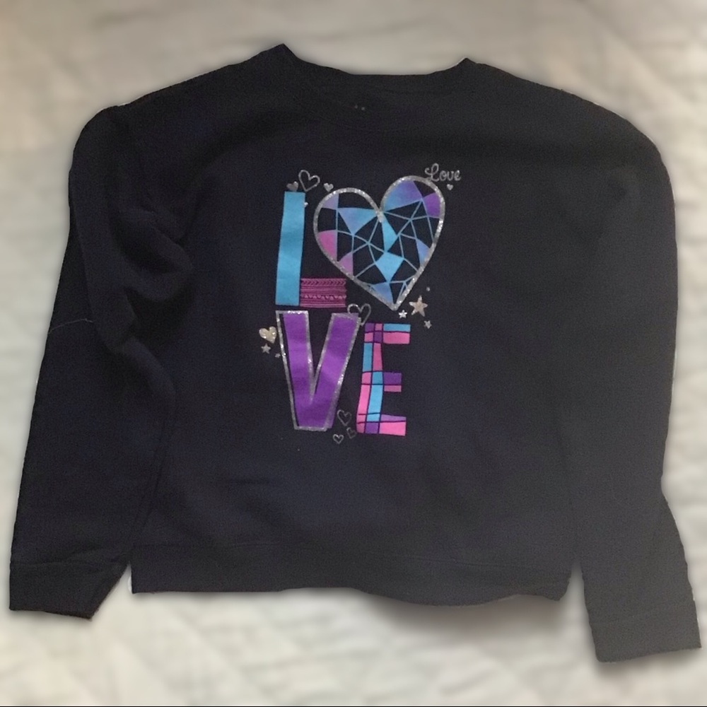 Navy Blue Hanes Colorful Love and Glittery Long Sleeve Sweatshirt